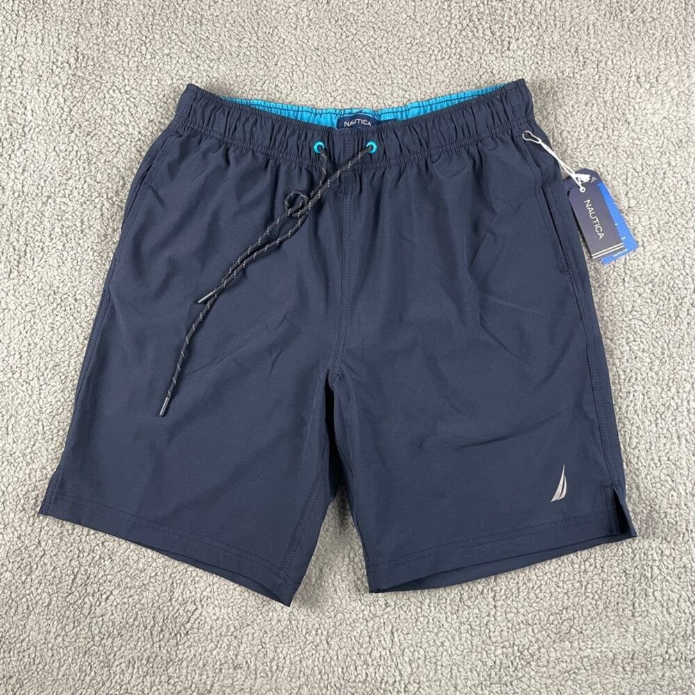 Nautica Men's Medium Navy Blue Polyester Elastane Quick Dry Swim Trunks w/ Liner